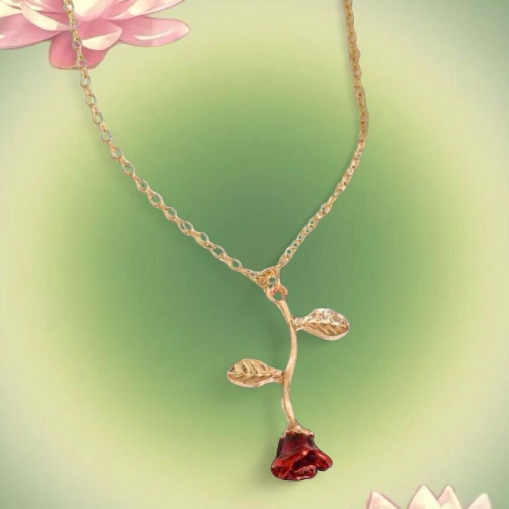 ꧁ᬊᬁ sweetest rose drop gold plated necklace ᬊ᭄꧂